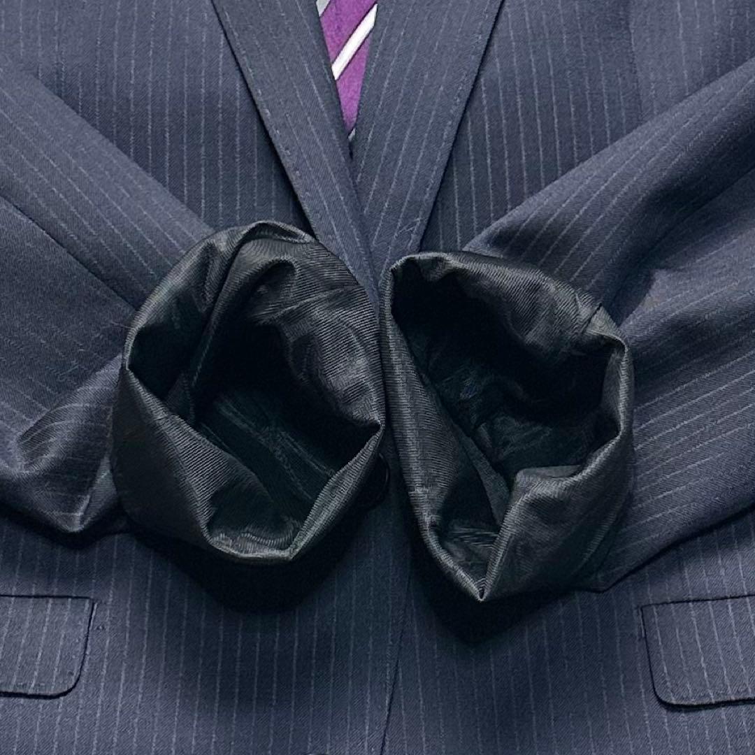 未使用級 スーツセレクト セットアップ ウール混 ネイビー 共布ボタン