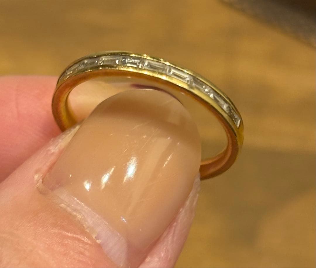 K18 バゲットダイヤ　ハーフエタニティリング 天然 バケットカット ダイヤ ハーフ エタニティ リング 指輪 K18