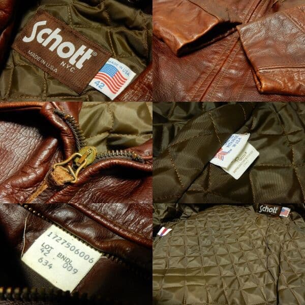 ショットschott襟付シングルライダース634トラッカージャケット42赤茶