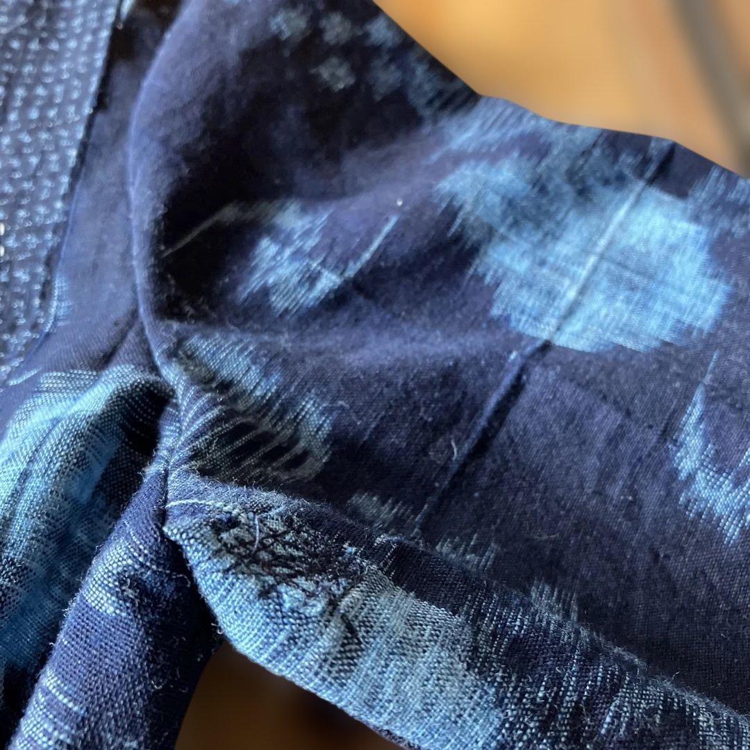 絣リメイク Mサイズ刺し子＆アップリケ シンプルワンピース ギャザー