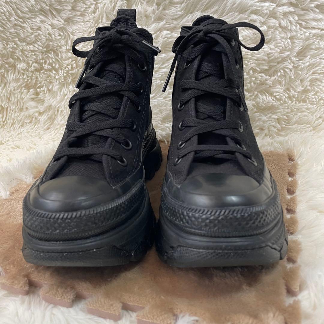 美品　CONVERSE ハイカット 厚底 黒 23.5cm オールブラック