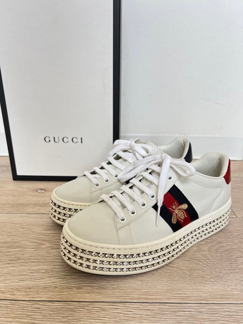 GUCCI グッチ エース クリスタルシェリーライン 厚底スニーカー 22