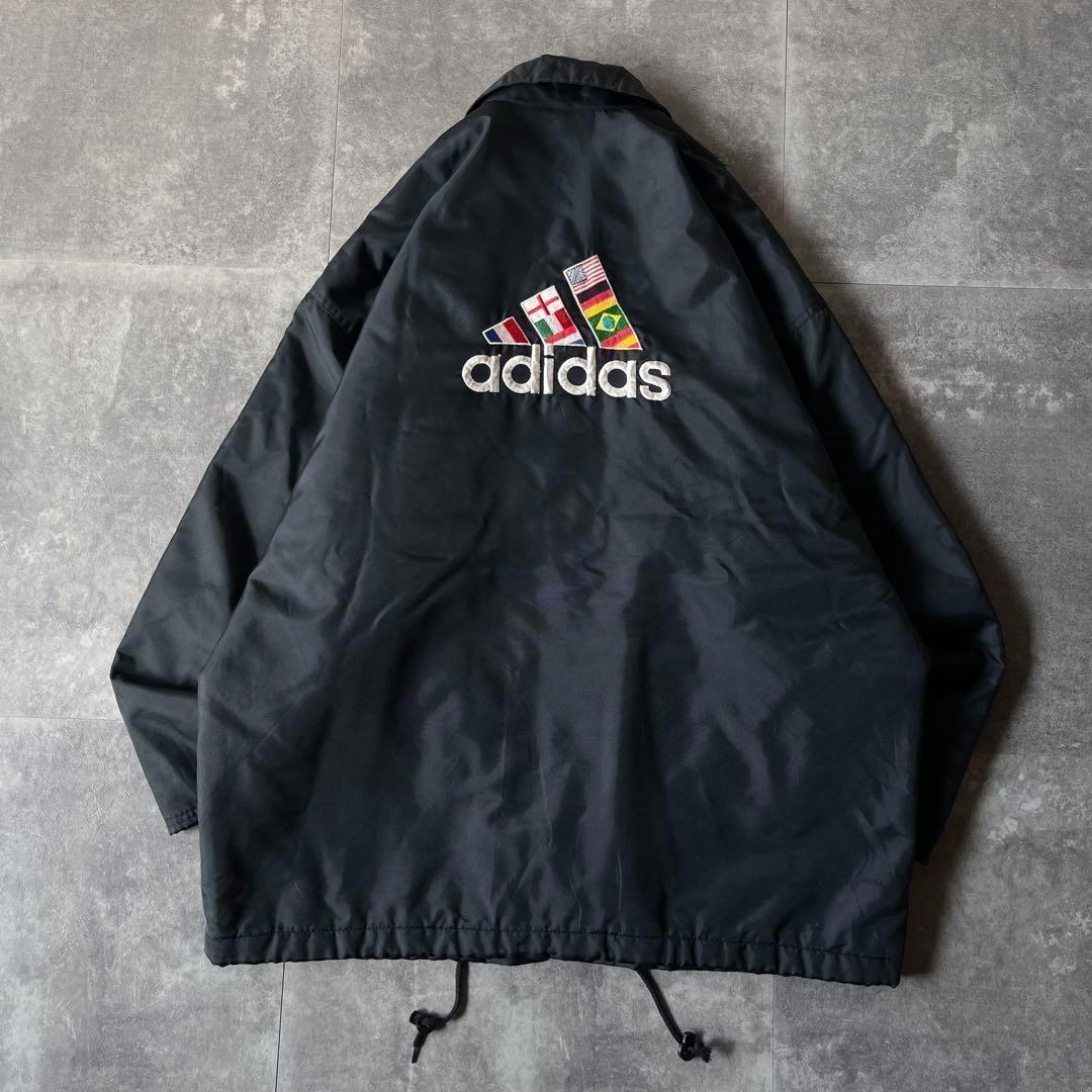 90s adidas 万国旗タグ ナイロンジャケット 刺繍ロゴ L 黒 A92 - メルカリ