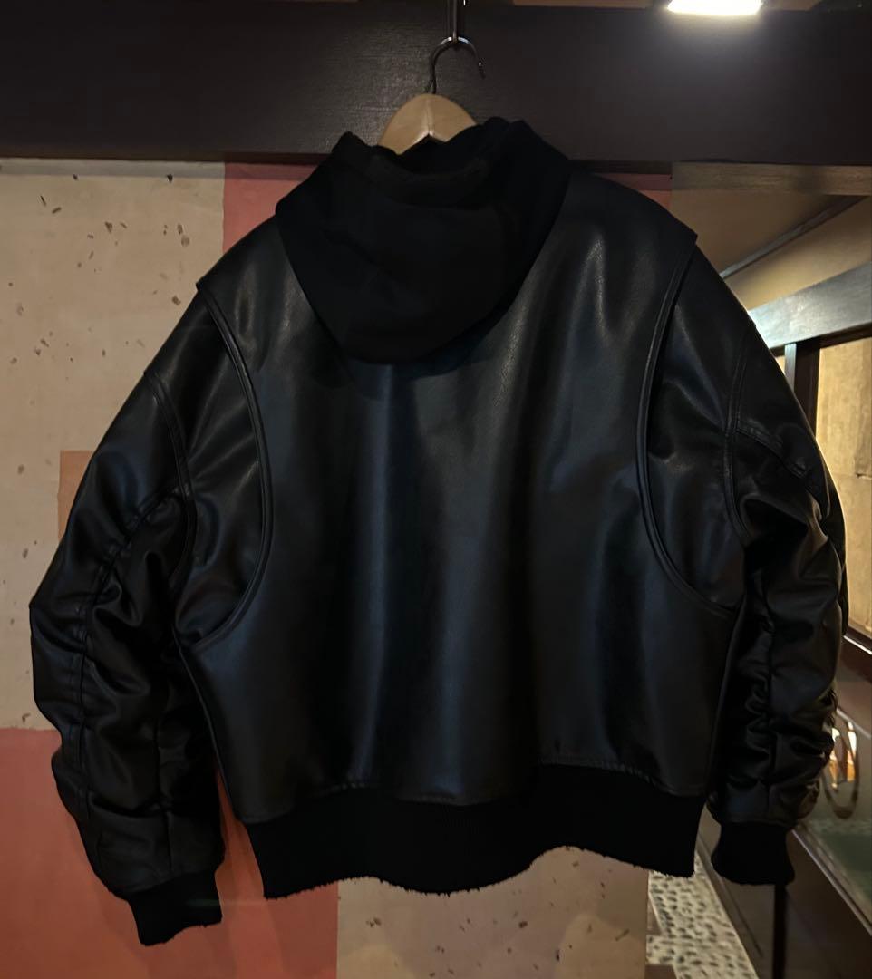 ZARA コントラストフード付きフェイクレザージャケット Mサイズ - メルカリ