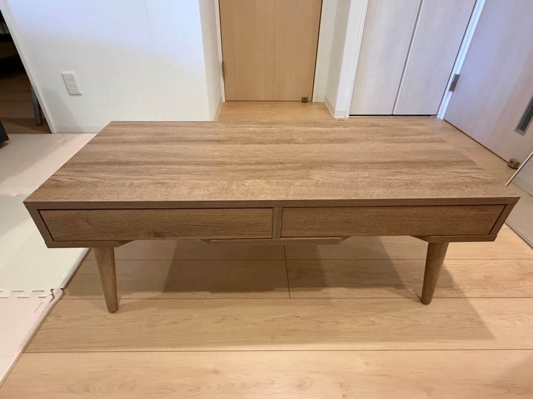 引き出し付き ローテーブル 木製 幅100cm 北欧 幅100cm 木製 ローテーブル 収納付き 格子デザイン 引き出し付き