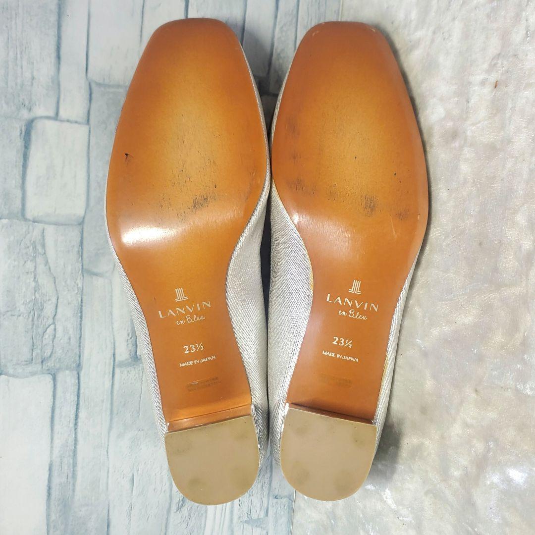 【未使用級】✨LANVIN 23.5cm ビジューヒールリボンパンプス シルバー