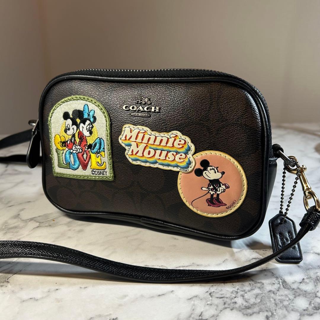 コーチ ショルダーバッグ ミニー コラボ シグネチャー 茶色 ディズニー COACH】コーチ ジャガード レザー シグネチャー ディズニー コラボ