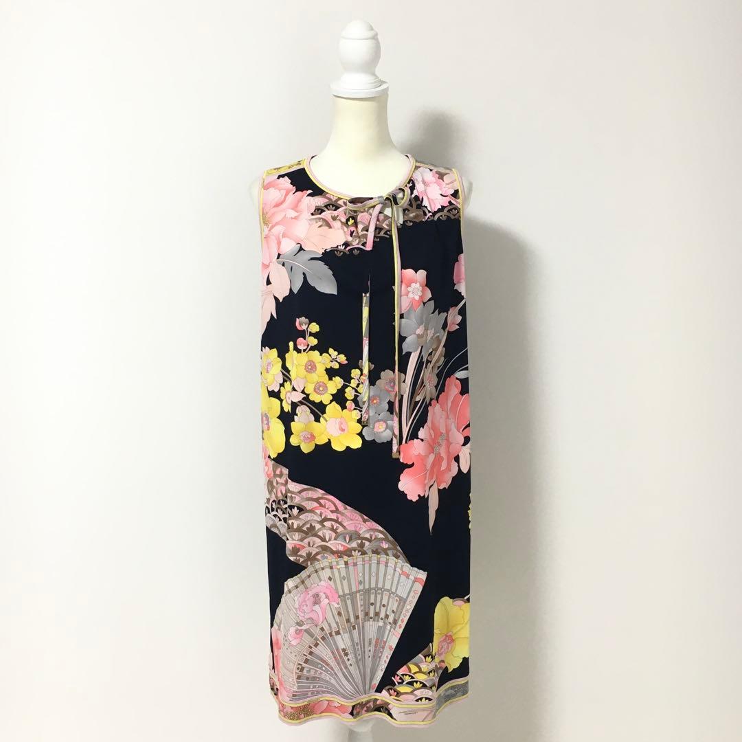 近年美品 LEONARD レオナール カンカン ストレッチ ワンピース 40