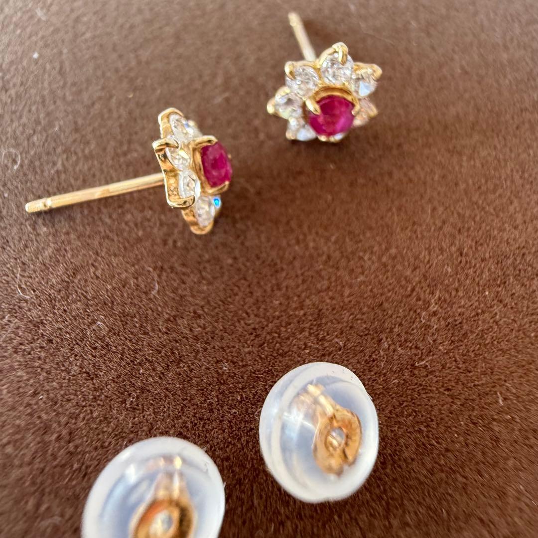 くーちゃん様専用 K10 ルビー キュービックジルコニア フラワー ピアス