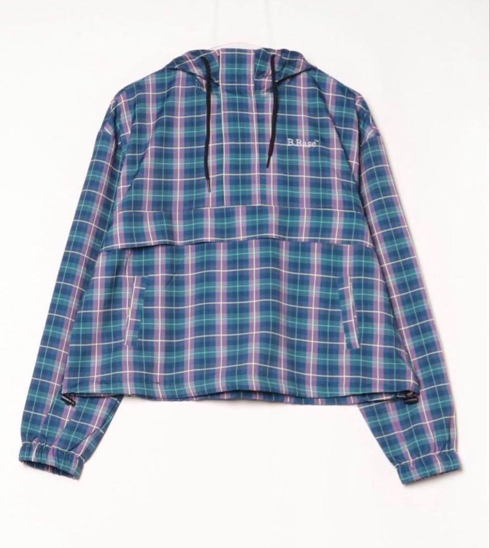 B.Base フード付きナイロンジャケット チェック柄 - メルカリ