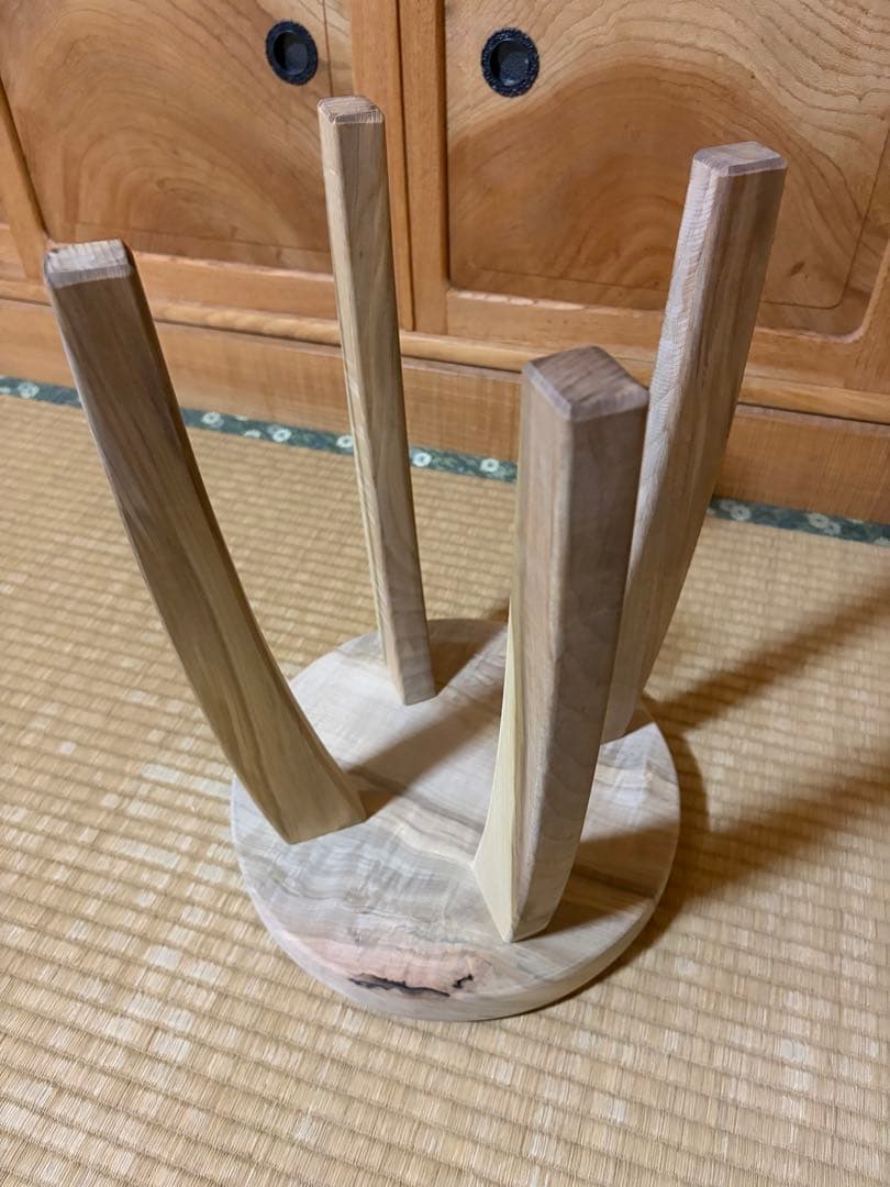 1394建具屋一筋58年のおじいちゃんの手作りスツール、イス☆けやき