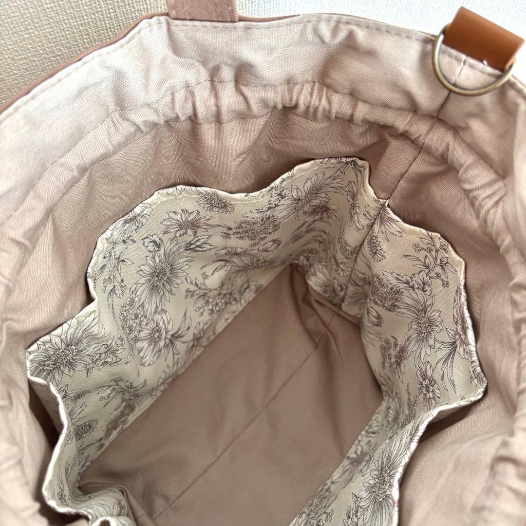 えり様専用】ダブルフリル巾着ショルダーバッグ 帆布 ココア