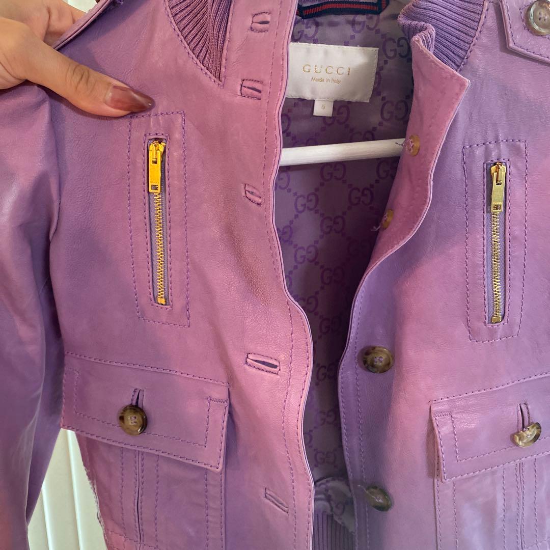 GUCCI キッズ 牛革レザー ジャケット 女児 パープル 110cm kids 🏆