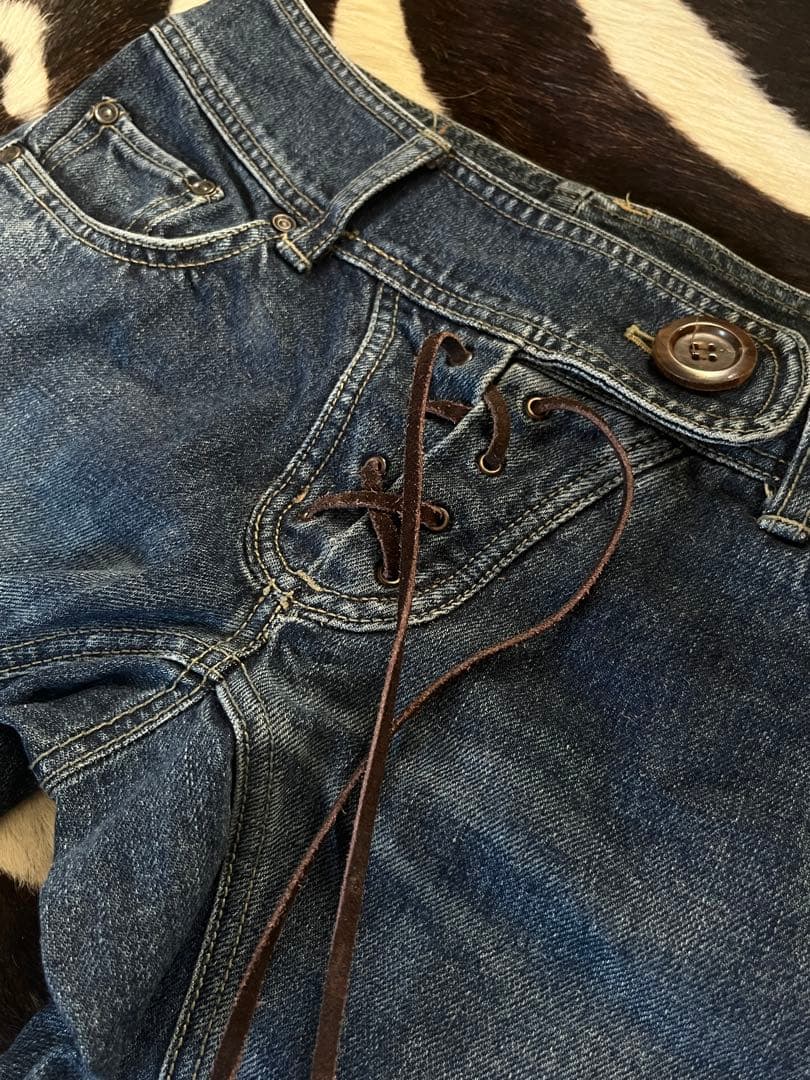 Share spirit lace up denim pants lgb