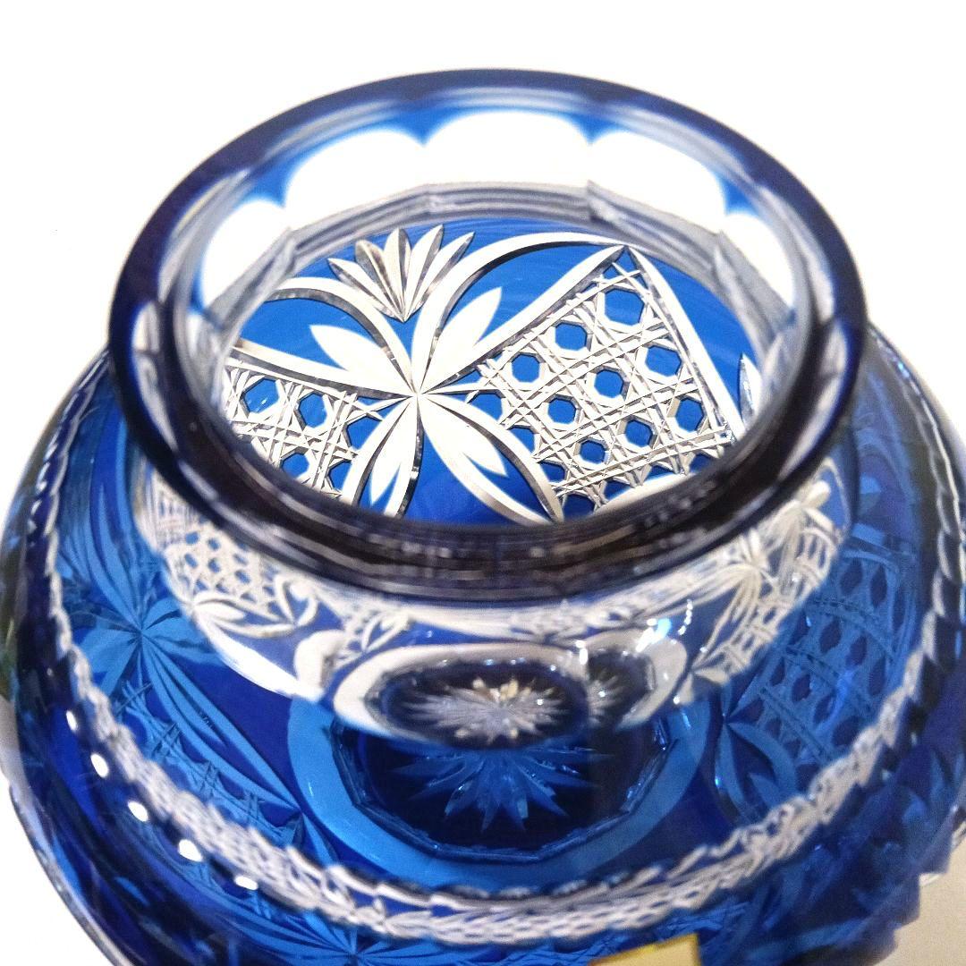 未使用 美品 カガミクリスタル 江戸切子 花瓶 笹葉麻葉紋 伝統工芸士