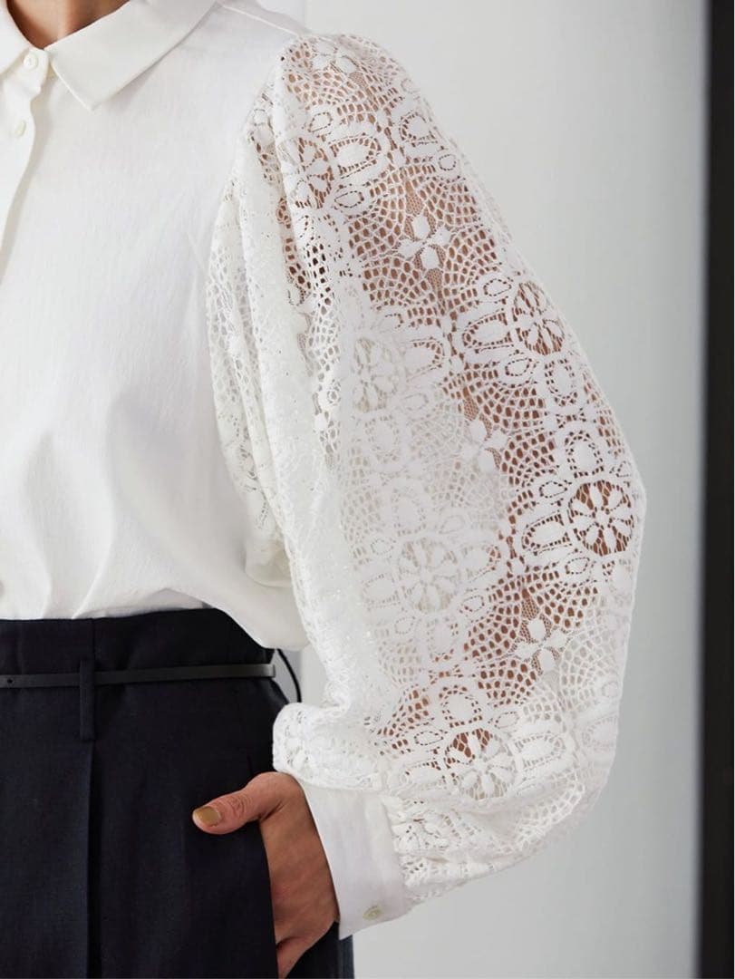 新品 VERMEIL par iena レースコンビ ボリュームスリーブブラウス