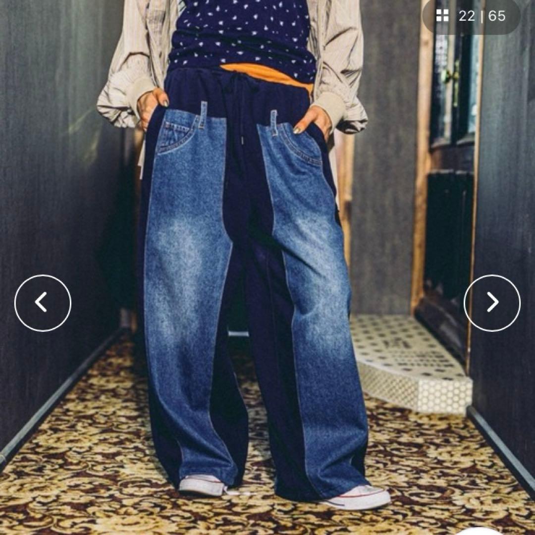 ニコアンド MODE NORM CORE デニムパッチワークパンツ ネイビー L niko and ｜[MODE NORM CORE] デニムパッチワークパンツ | Rakuten