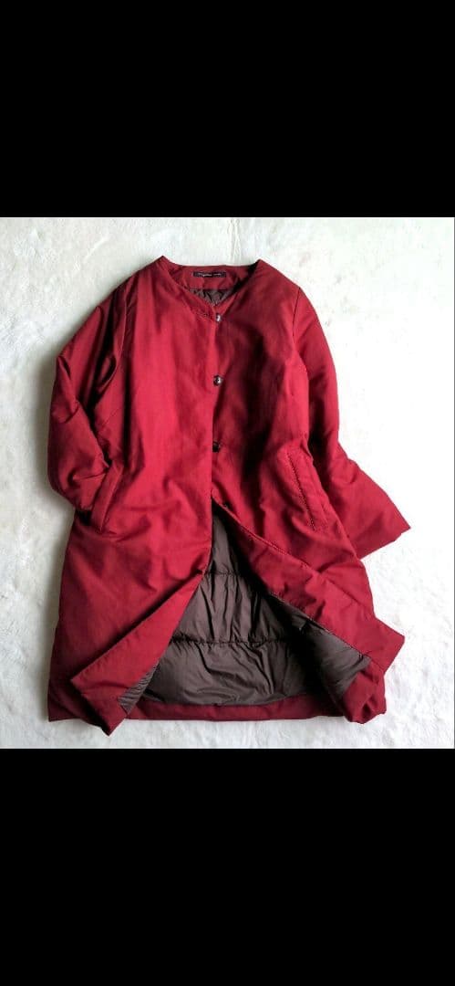 完売品】SunnyClouds 極薄ダウンコート ノーカラーコート赤 - メルカリ