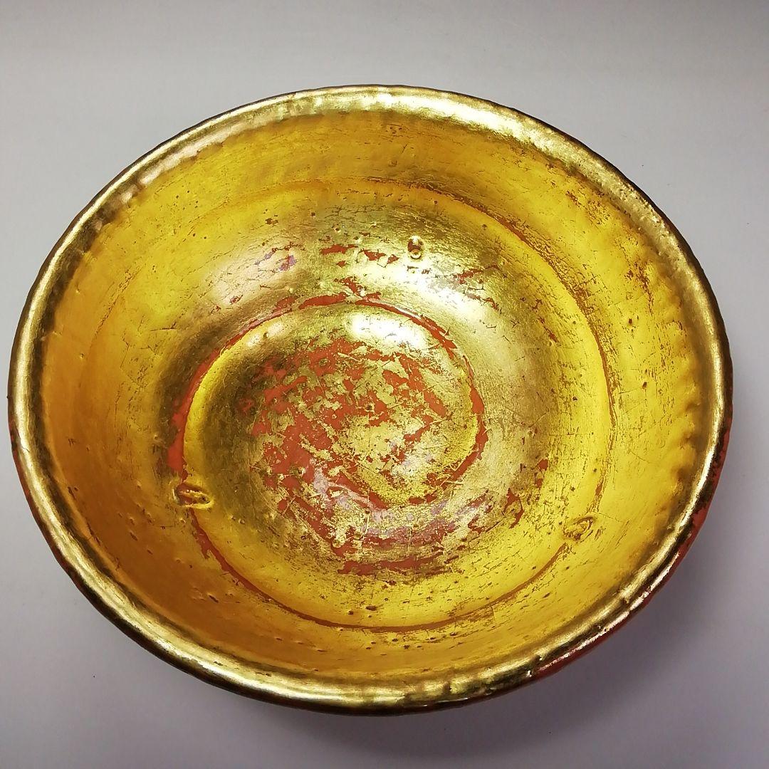 S616 嶋台茶碗 『赤楽』『川崎和楽造』『金銀一双』 共箱 茶道具