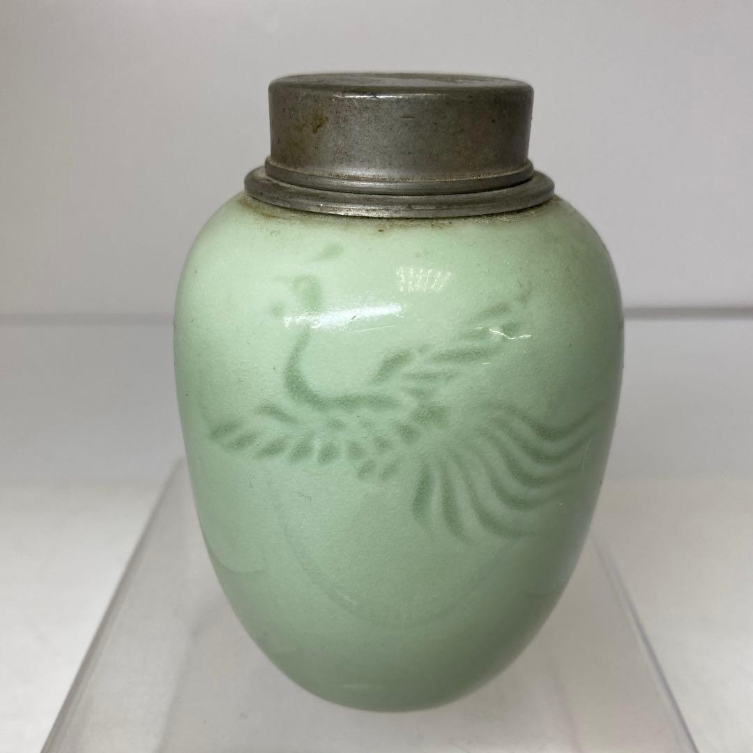 時代　青磁　錫蓋　茶壺　東さ8-0124① 時代 青磁 錫蓋 茶壺 東さ8-0124① 時代 青磁 錫蓋 茶壺 東さ8-0124①