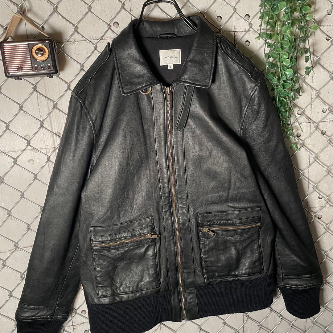 acousticレザージャケット A-2タイプ ラムレザー 革ジャン 本革 黒