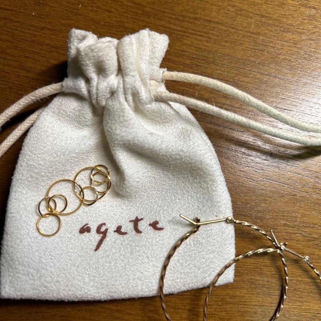 agete アガット ツイストフープピアス K10 ピアス
