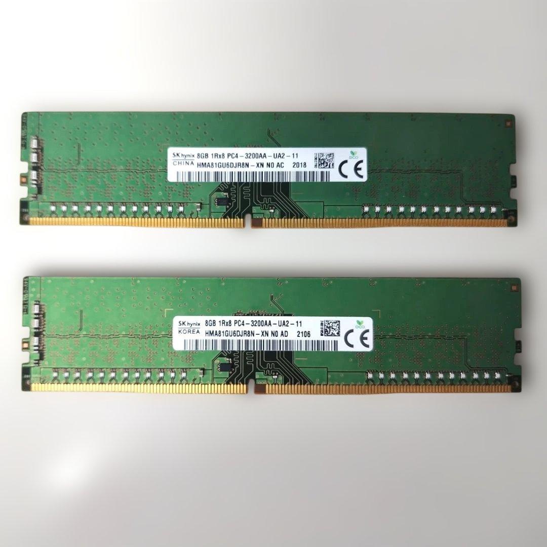 SKhinix DDR4 3200MHz 8GB×2枚 16Gb 動作確認済 ジャンク品 SK hynix DDR4-3200 8GB×2枚 PC用メモリ 16GB｜Yahoo