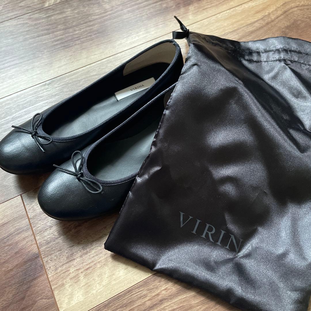 黒 リボン付き フラットシューズ VIRINA 23.5