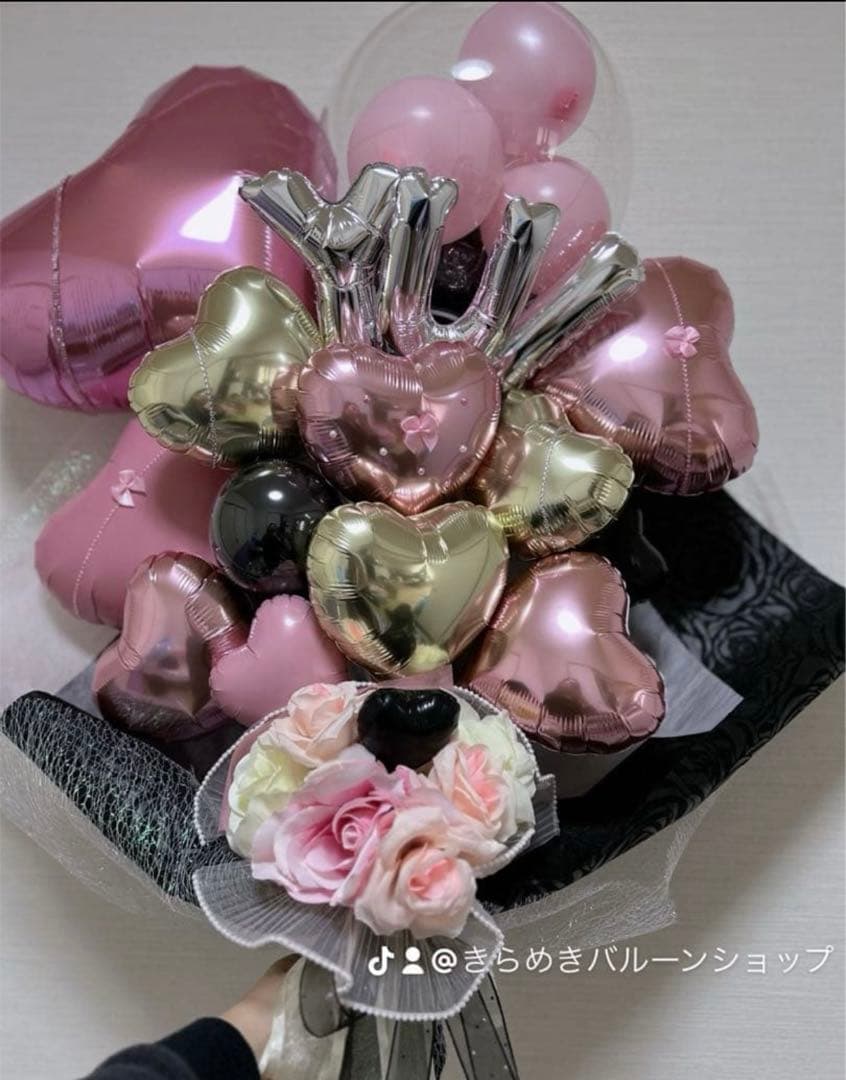 ら　3月　卒業式　バルーン　花束　ブーケ　3-1 モノトーンバルーンブーケ ハート バルーンブーケ 卒業式プレゼント