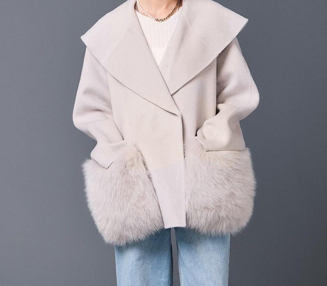 U-Big 石井毛皮 ウールダブルフェイスショールカラーFOXポケットコート