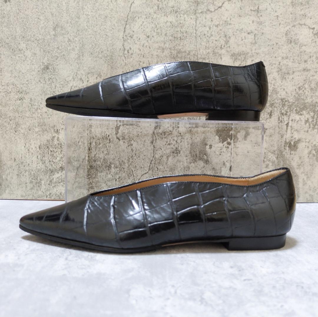 美品】PELLICO フラットシューズ クロコ ソフト Vカット レザー 36