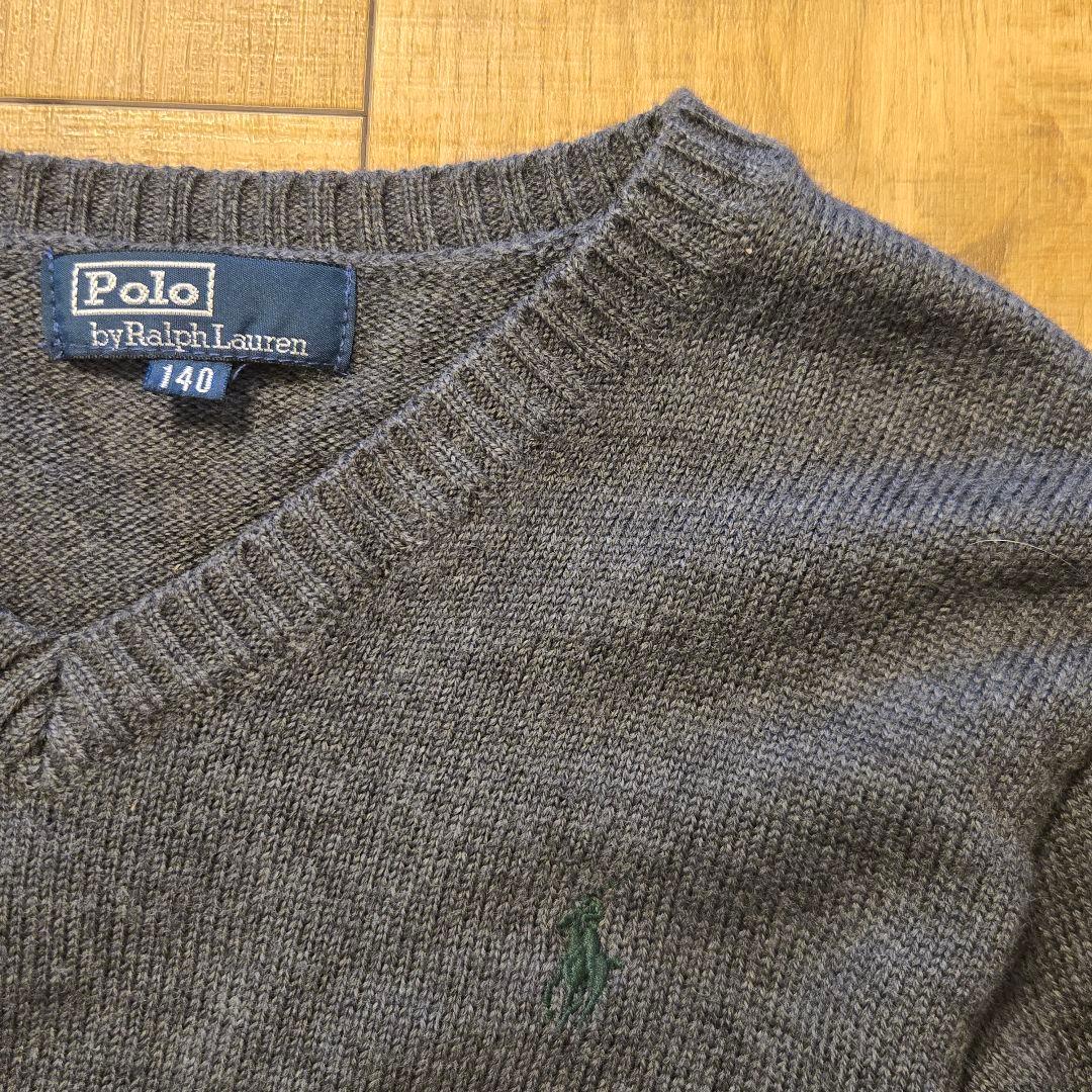 新品 ポロラルフローレン Vネックニット セーター グレー ポニー刺繍
