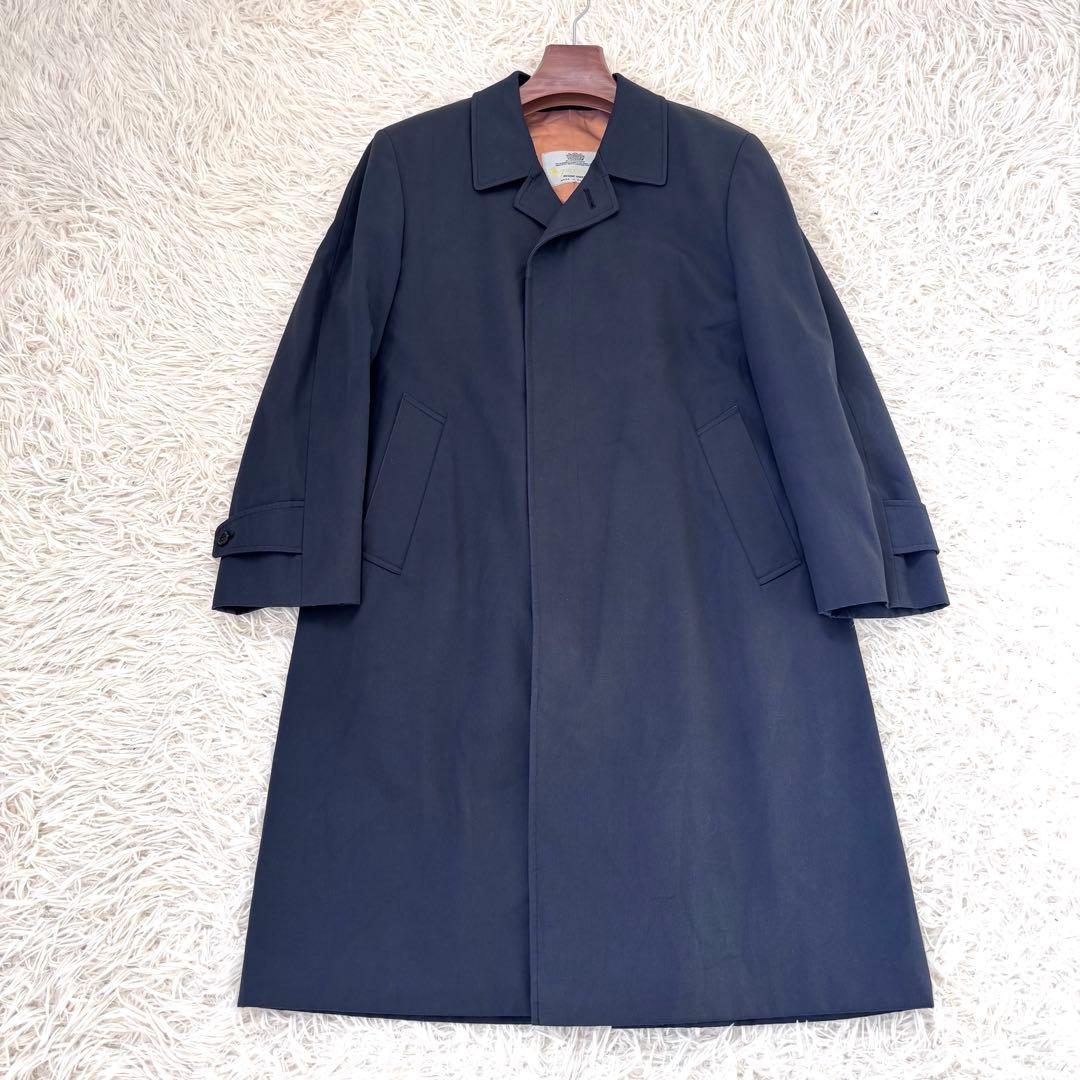 アクアスキュータム ステンカラーコート ネイビー 英国製 裏地チェック