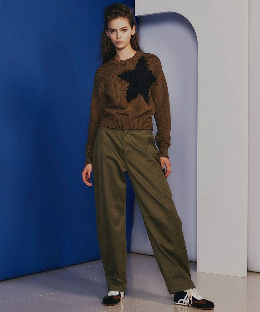 ダブルスタンダード スターモチーフニットセーター カーキ - メルカリ