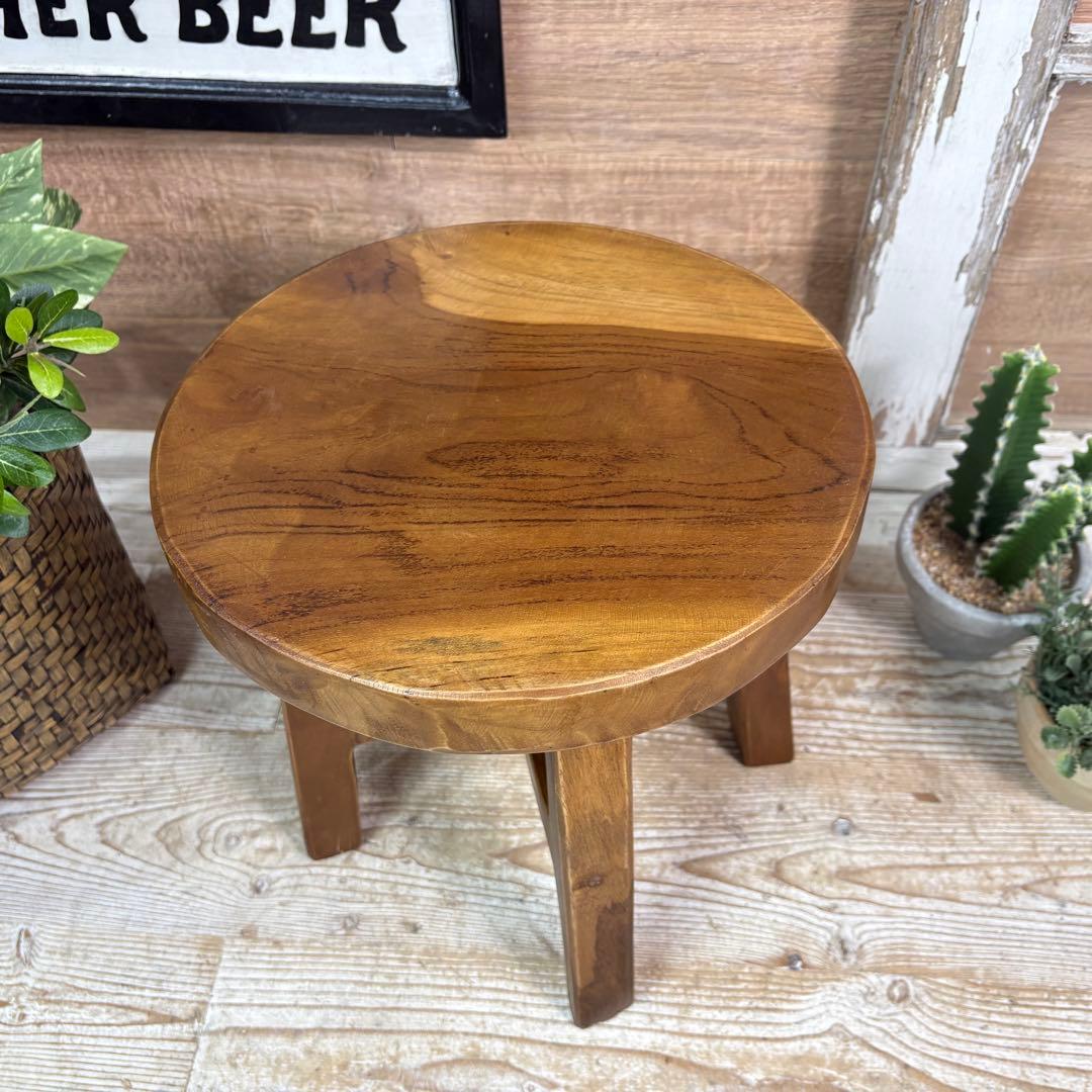 オールドチーク天然無垢材丸スツールSミニ木製椅子花台チェアミニ