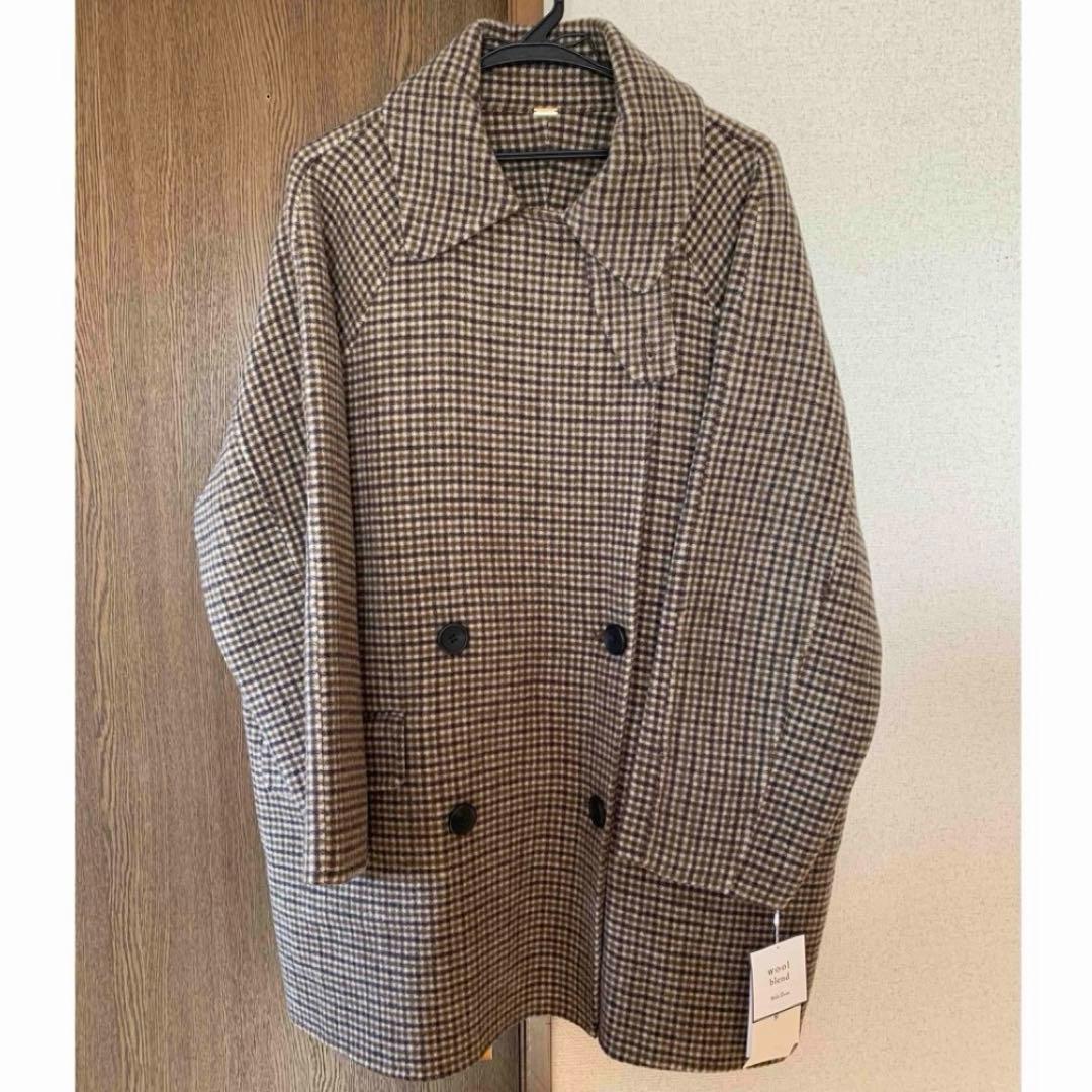 新品未使用タグ付 ミラオーウェン 衿ストラップハーフ丈リバーPコート