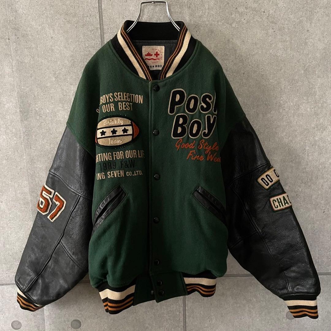 好配色】POSH BOY ポッシュボーイ スタジャン レザー ウール ワッペン