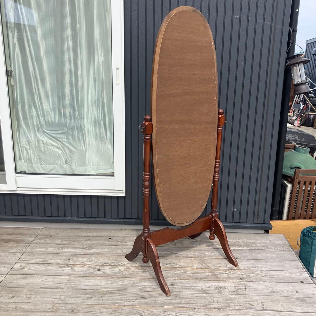昭和レトロ 英国クラシック オーバル型 木製スタンドミラー 脚付き