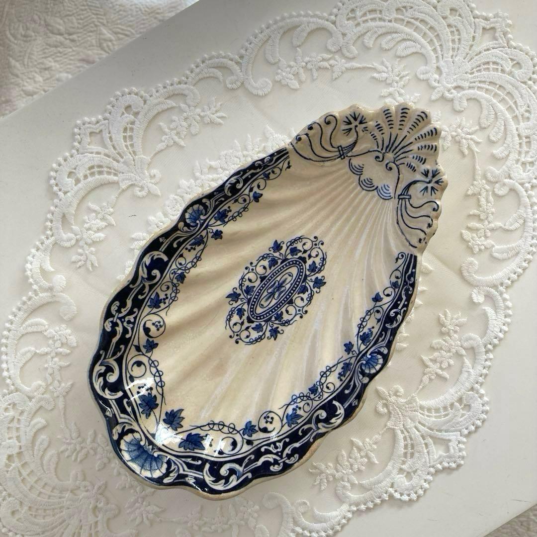 ♪フランスアンティーク ヴェイヤールボルドー シェル ラヴィエ プレート前菜皿 Jules Vieillard Bordeaux Ravier / ジュールヴィエラードボルドー