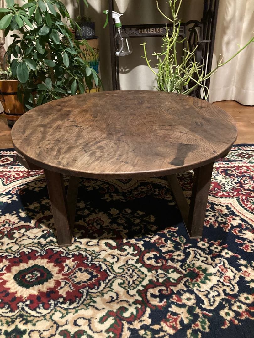 昭和レトロ　古い木製丸ローテーブル　丸ちゃぶ台21直径680 we882-1.jpg