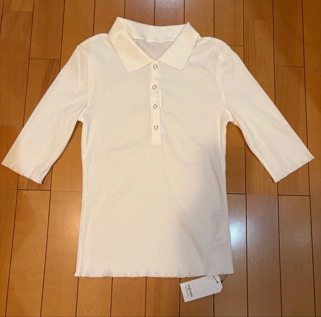 《sale》【未使用タグ付き】regleam 五分袖ポロ襟リブカットソーM