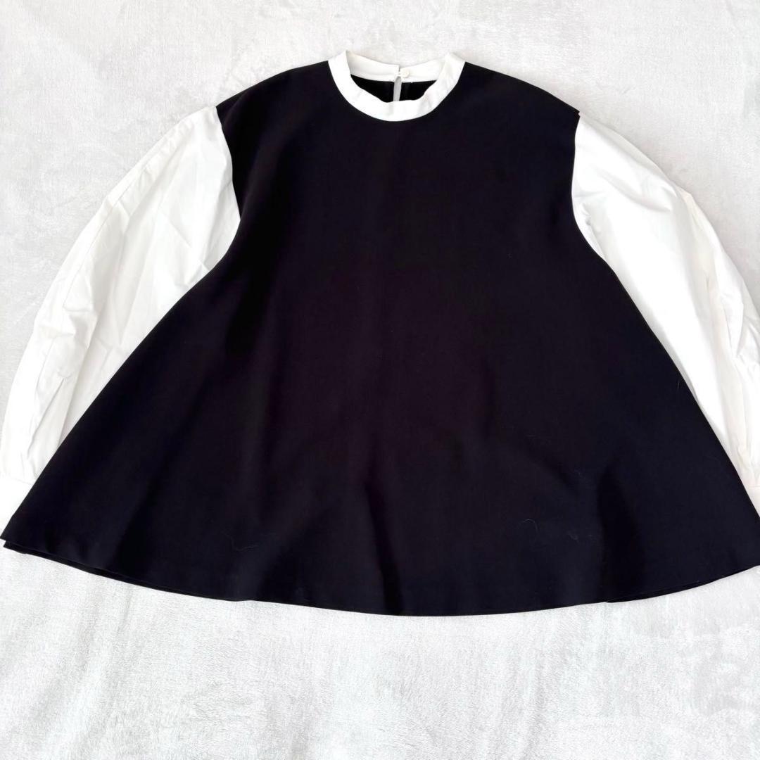 ビアズリー レイヤード風ボリューム袖ブラウス ブラック 洗える 長袖