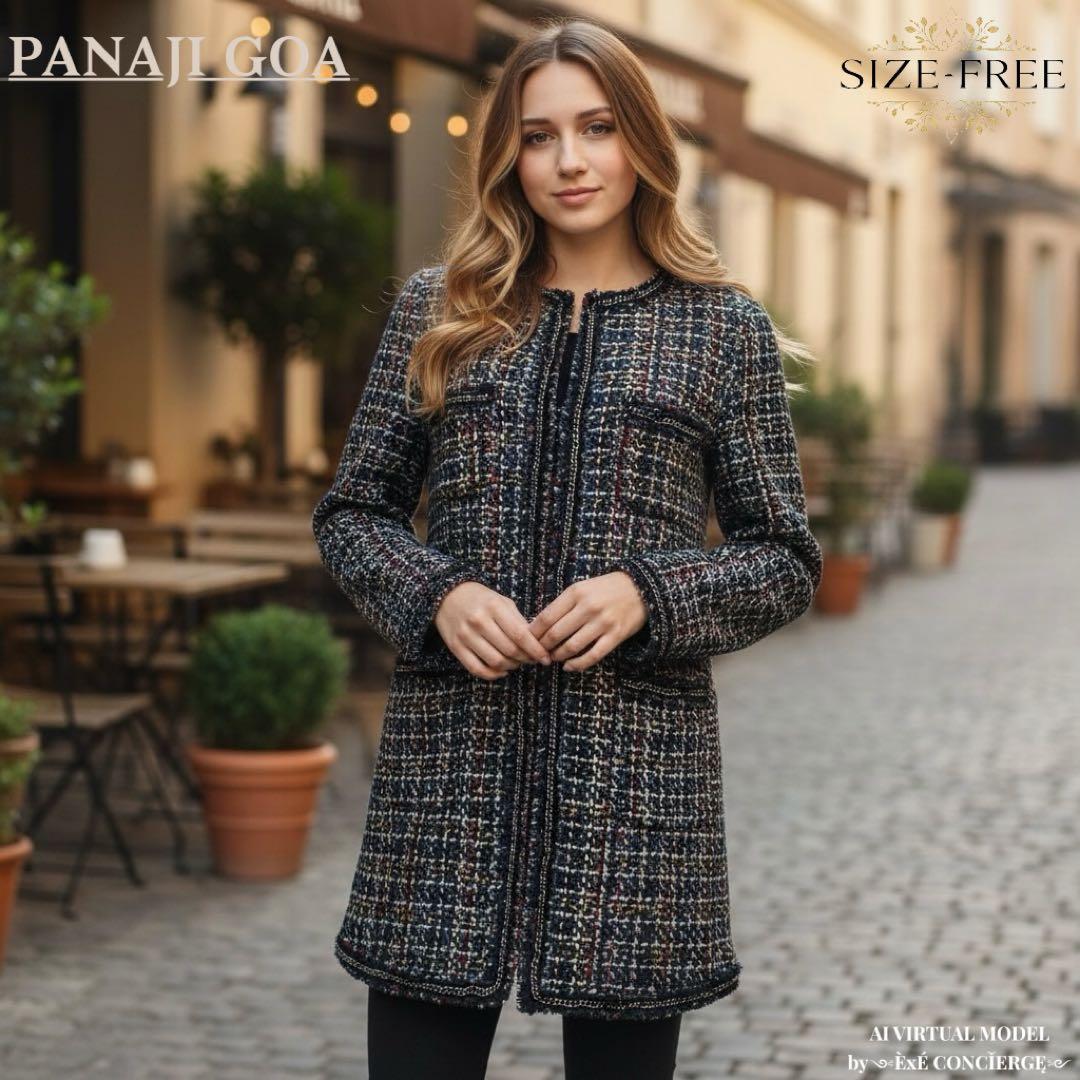 値下げ依頼品 パナジ ゴア ウールマルチミックスツイードノーカラーコート trim_ofany_item62bb9cd2bdef11f