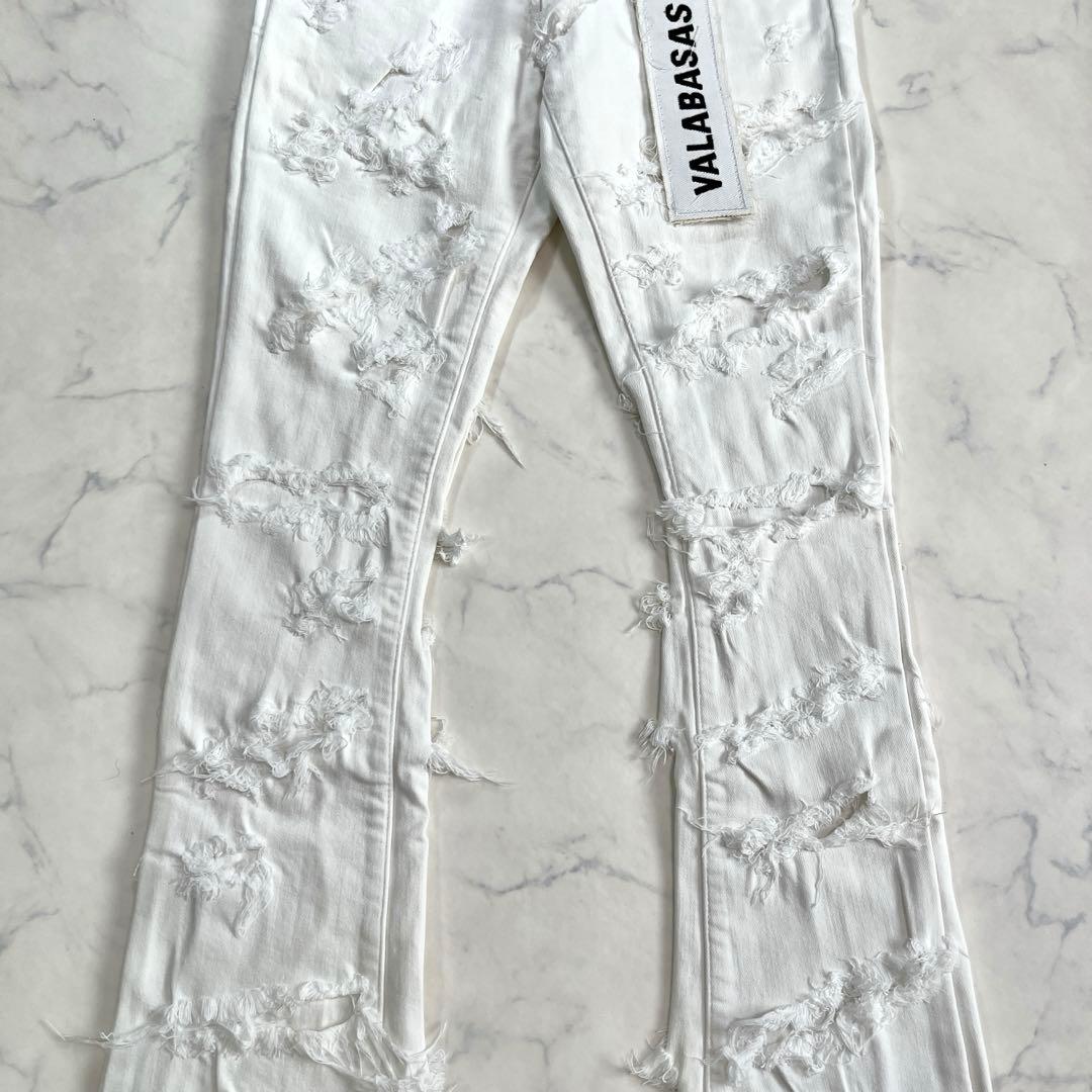 valabasaバラバサス ハードクラッシュスキニーフレアデニム ホワイト