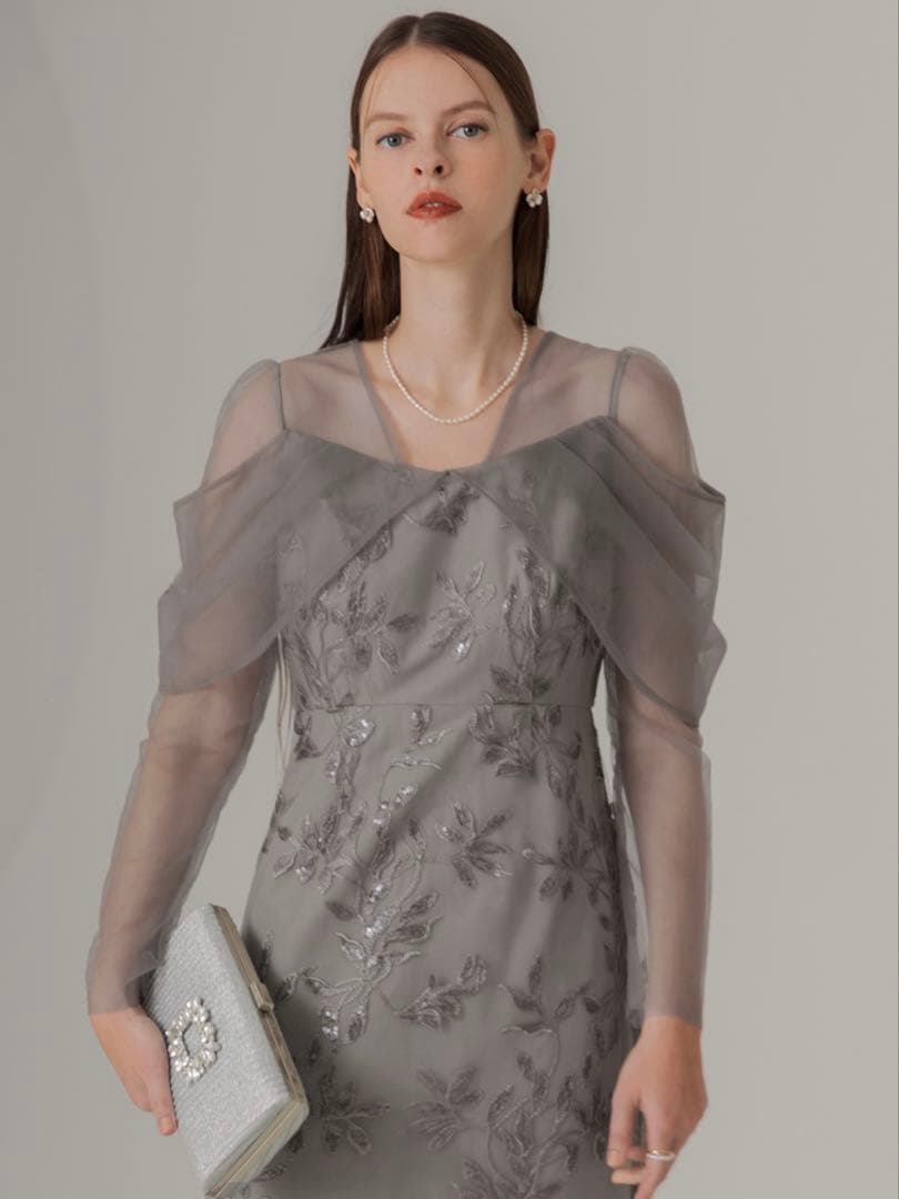 チュールロングスリーブリーフIラインワンピースドレス結婚式二次会