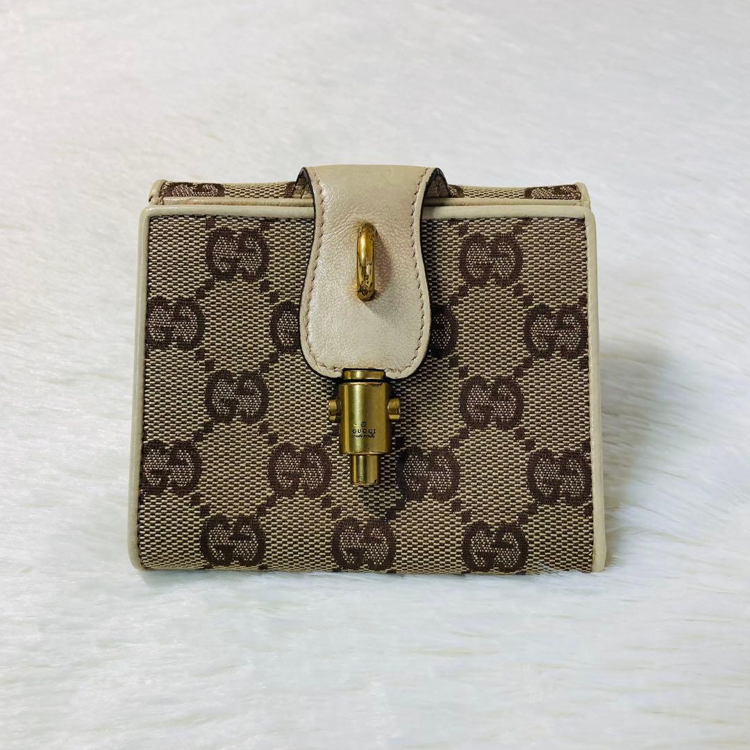 美品　GUCCI グッチ　二つ折り　財布　コンパクト　ベージュ　白　レディース 52315596iwg9794f.jpg