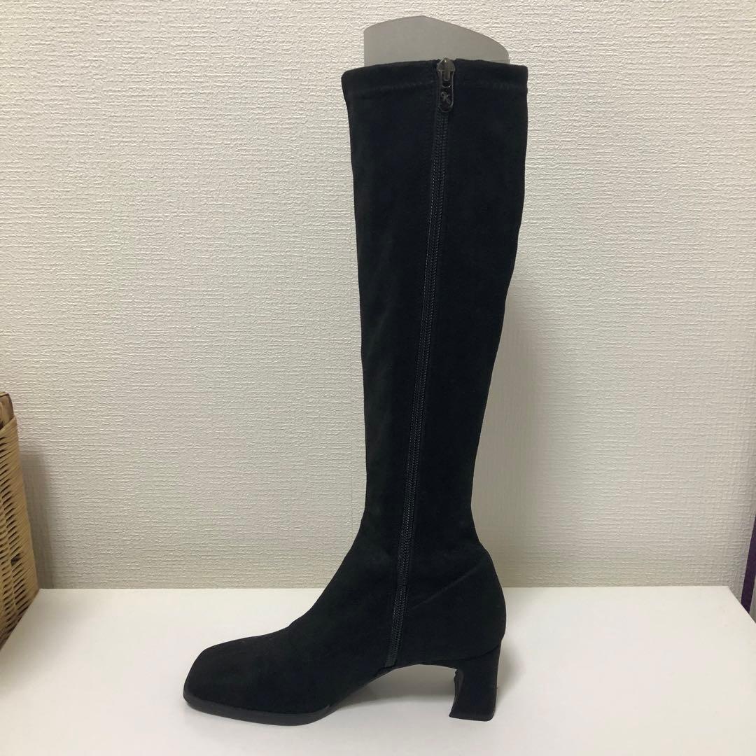 銀座かねまつ ブラック スエード ロングブーツ ニーハイ 22cm 美品