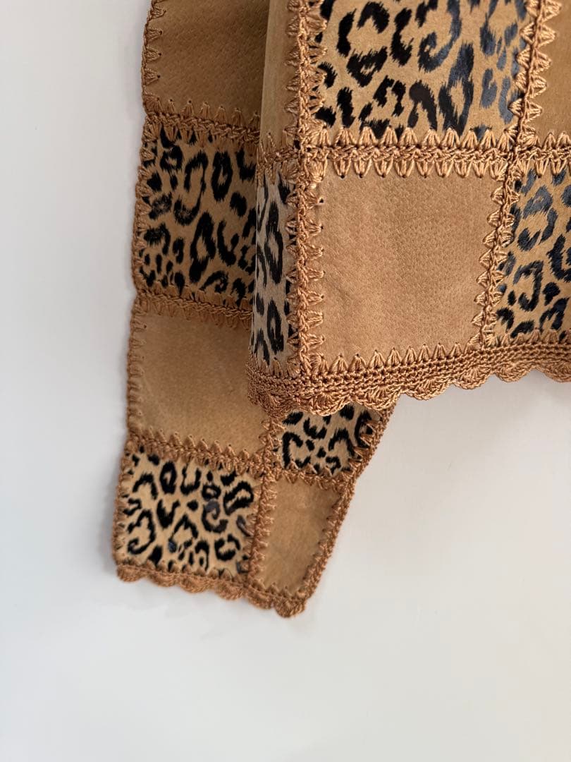 90s レオパード レザー パッチワークジャケット ベージュ hooked