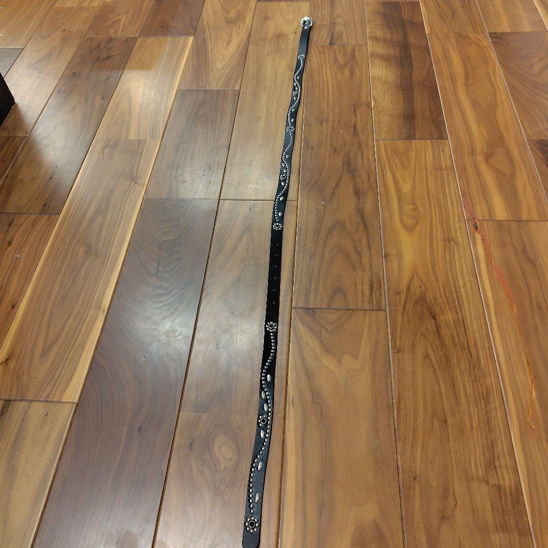 フラワー緑□本革レザーフルスタッズナローベルト☆アメカジ古着