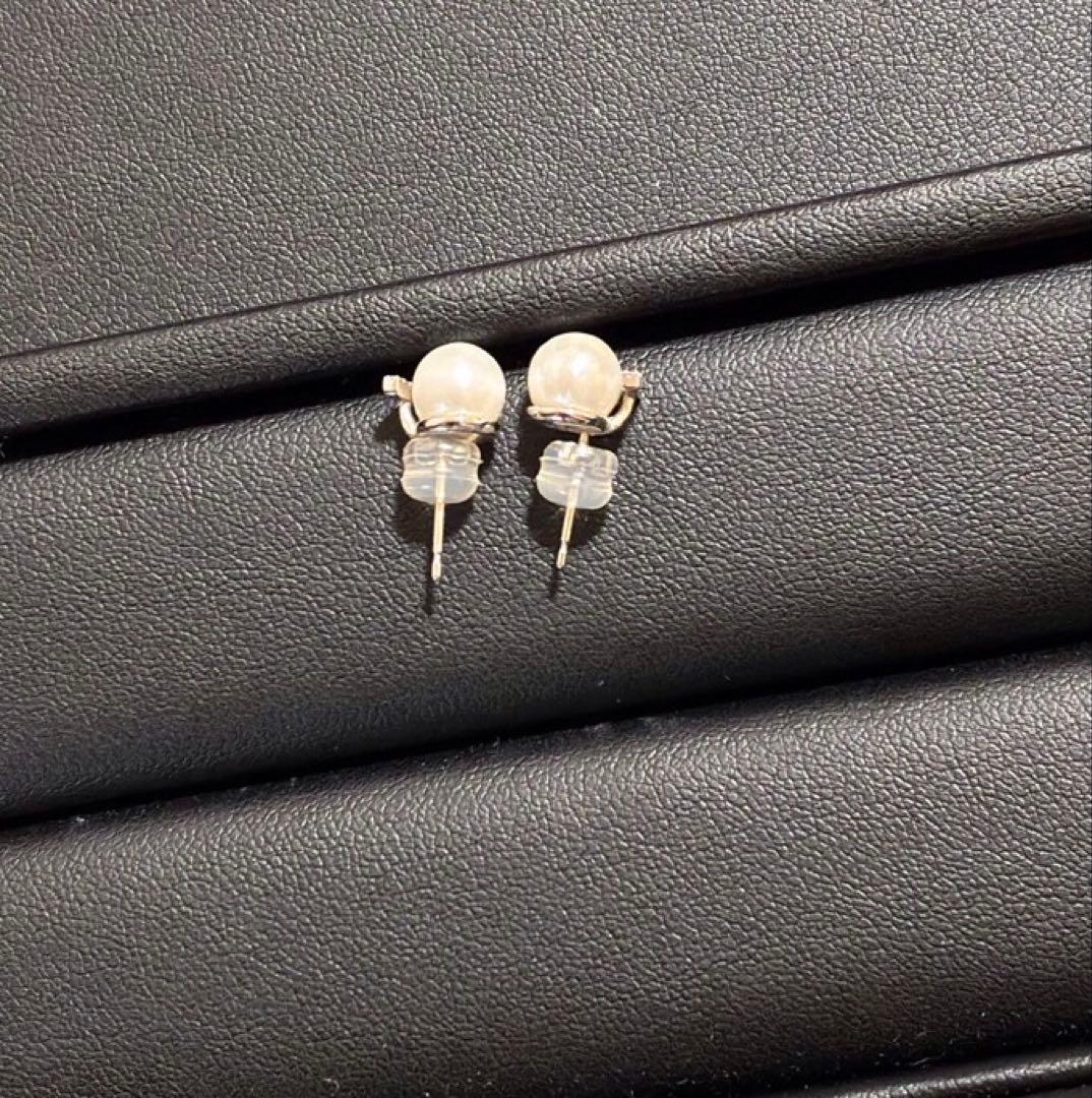K10WGホワイトゴールドパールダイヤ付きピアス　1.8g